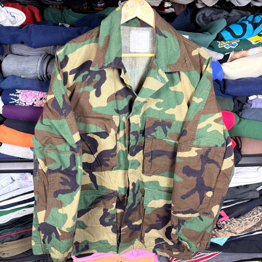 Vintage Military Style‎ Woodland Camo BDU Field Jacket Shirt Green Brown Medium